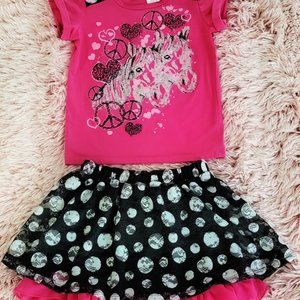 Girls POGO CLUB OF NY Hot Pink/Black S/S Top And Skirt Size 5/6